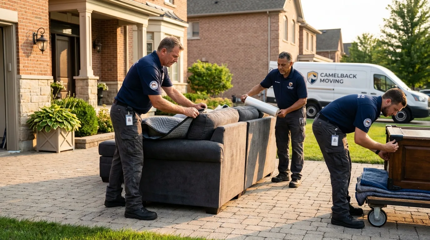 Large estate moving crew wrapping furniture in Gibson City, IL